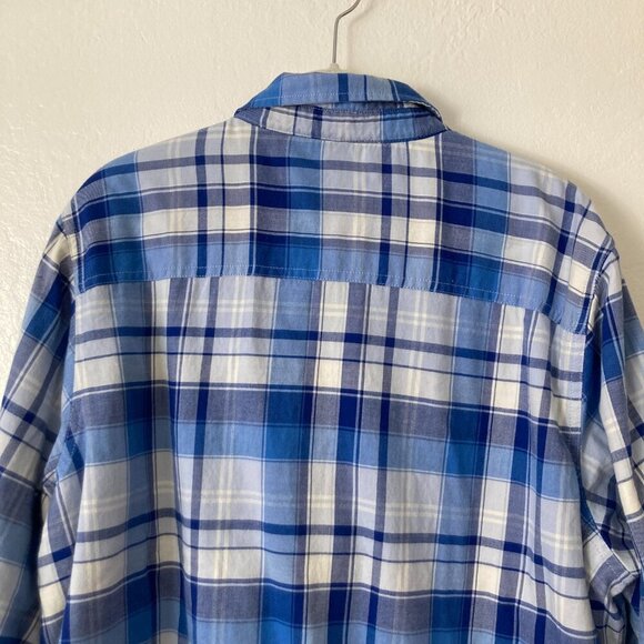 LL Bean Fleece Sherpa Lined Blue Flannel Long Sleeve Snap Front Chore Shirt 1X - Picture 7 of 12